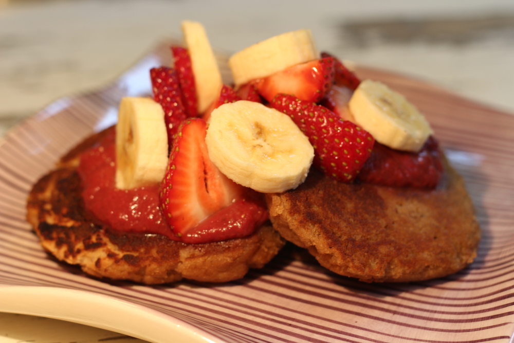 Banana Paleo Pancakes with Strawberry Syrup