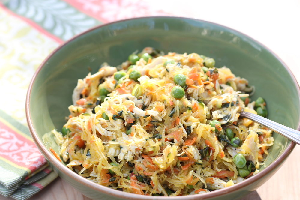 Chicken Veggie Basil Spagetti Squash